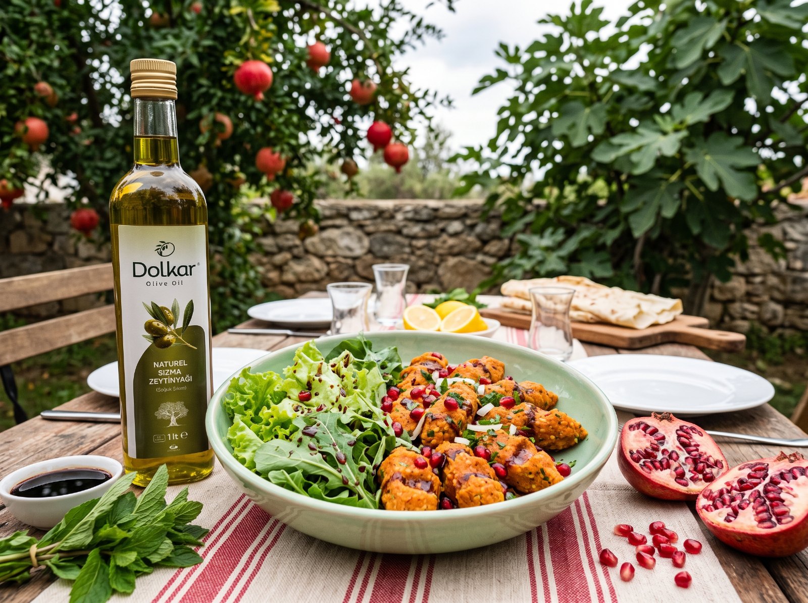 Bulgurlu Mercimek Köftesi Kasesi & Nar Ekşili Yeşillik